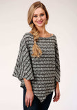Roper Womens Black And White Stripe Open Knit Poncho Sweater - Roper - Flyclothing LLC