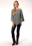Roper Womens Black And White Stripe Open Knit Poncho Sweater - Roper - Flyclothing LLC