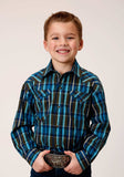Roper Boys Long Sleeve Snap Diamond Dobby Plaid Western Shirt - Roper - Flyclothing LLC