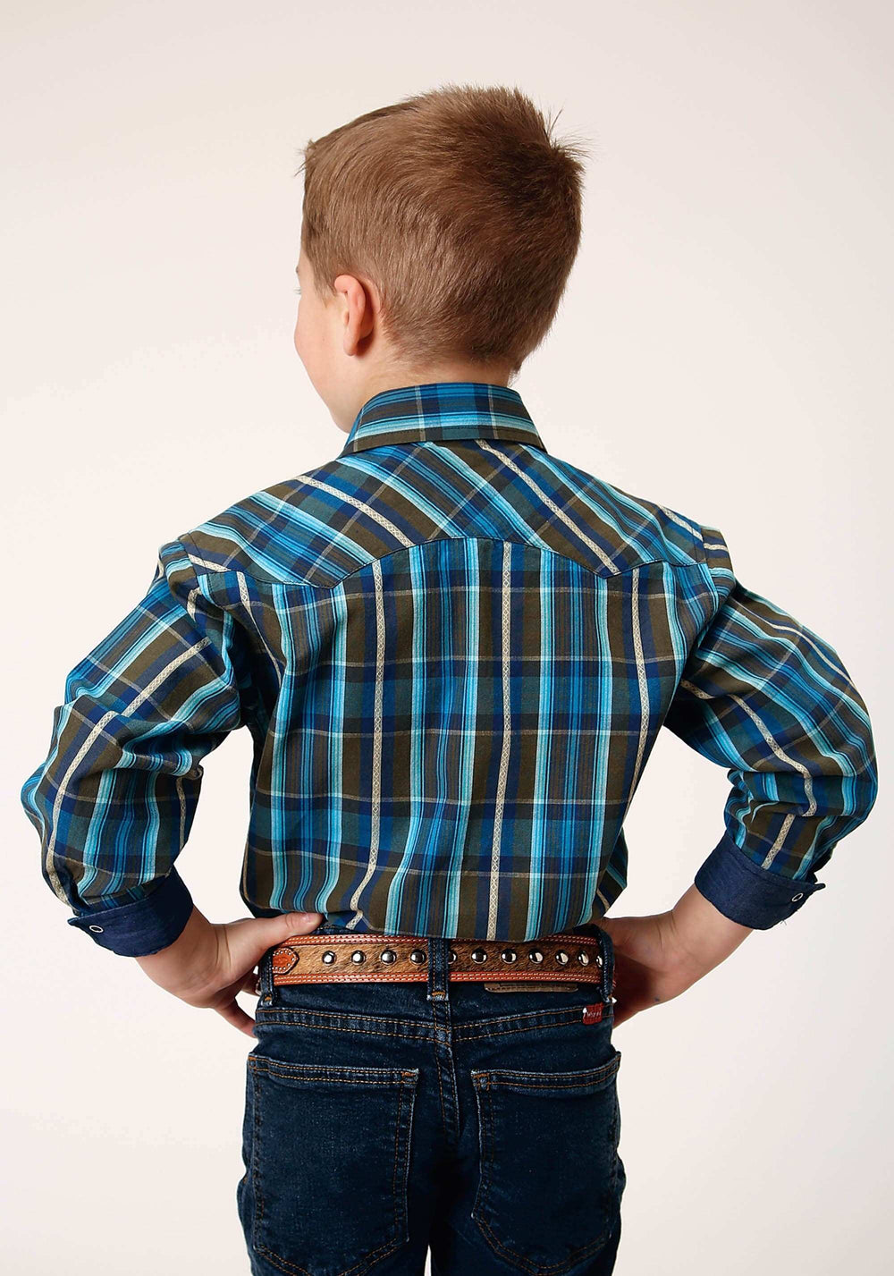 Roper Boys Long Sleeve Snap Diamond Dobby Plaid Western Shirt - Roper - Flyclothing LLC