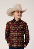 Roper Boys Long Sleeve Snap Red Aztec Horizontal Stripe Western Shirt - Roper - Flyclothing LLC