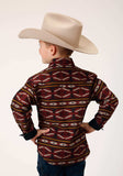 Roper Boys Long Sleeve Snap Red Aztec Horizontal Stripe Western Shirt - Roper - Flyclothing LLC
