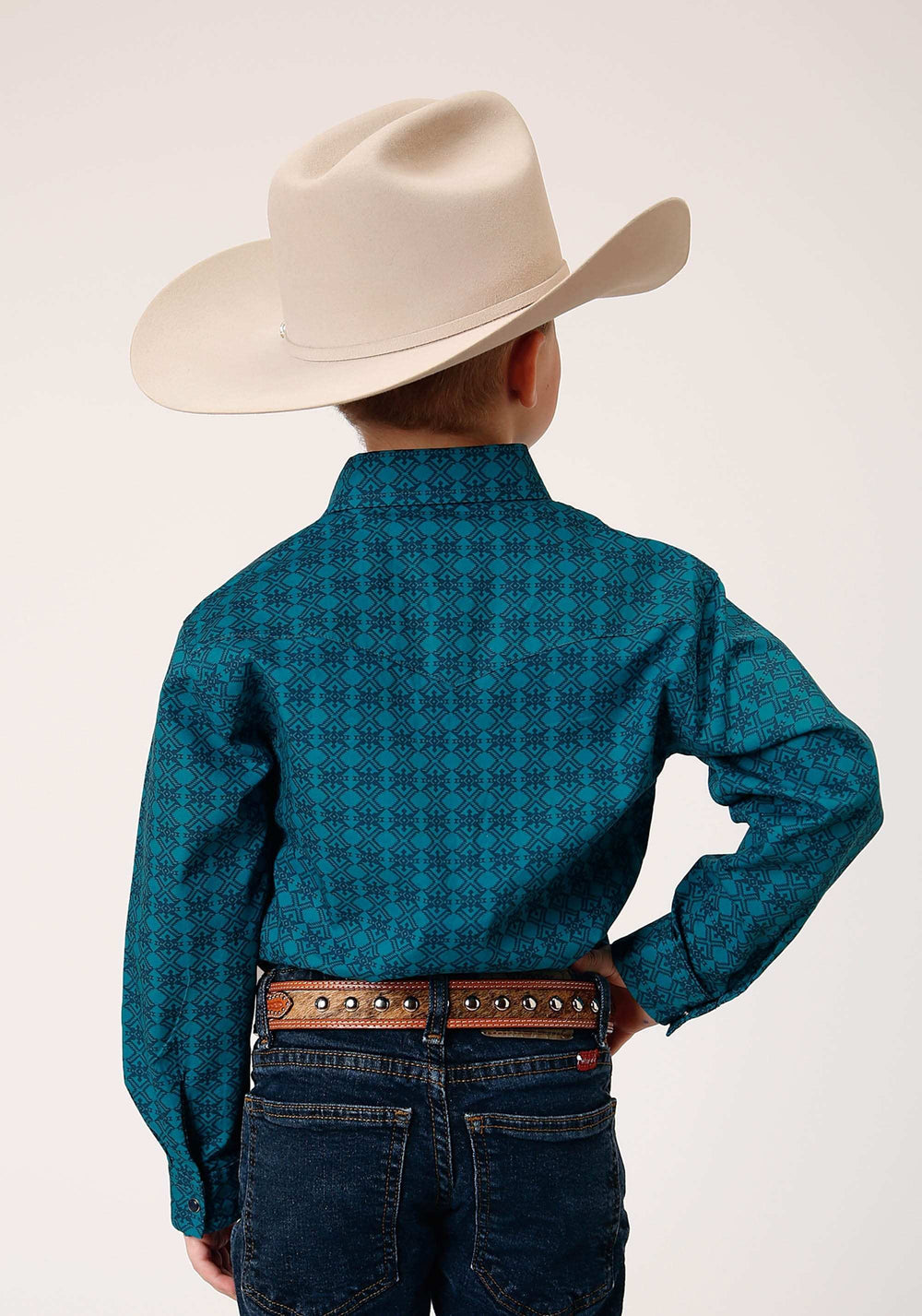 Roper Boys Long Sleeve Snap Tiles Print Western Shirt - Roper - Flyclothing LLC