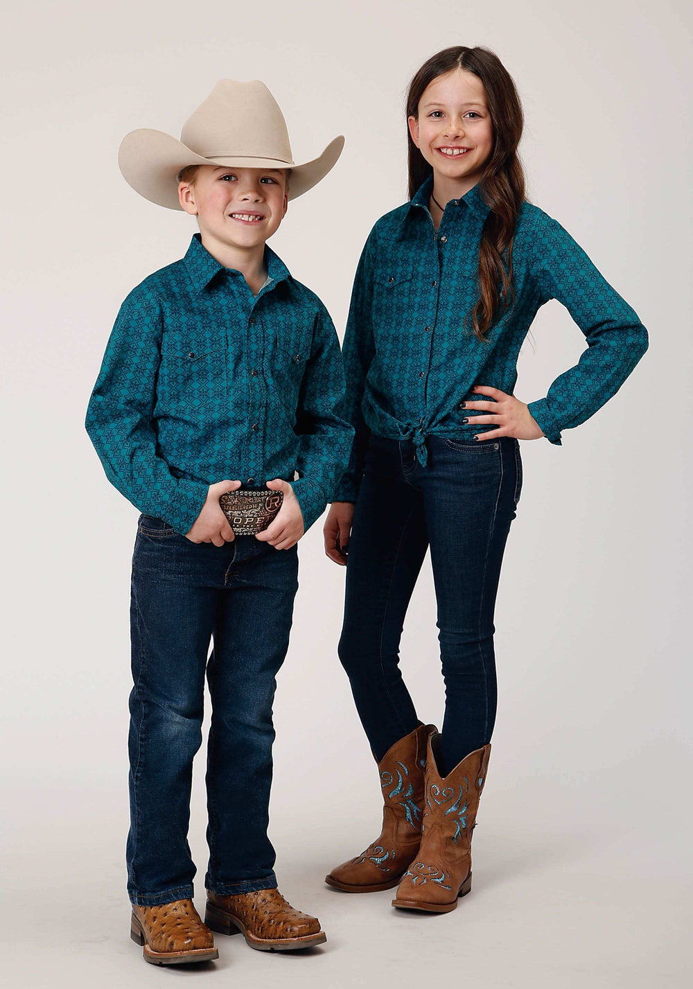 Roper Boys Long Sleeve Snap Tiles Print Western Shirt - Roper - Flyclothing LLC