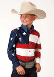 Roper Boys Red White And Blue Stars And Stripes Pieced American Flag Long Sleeve Western Snap Shirt - Roper - Flyclothing LLC