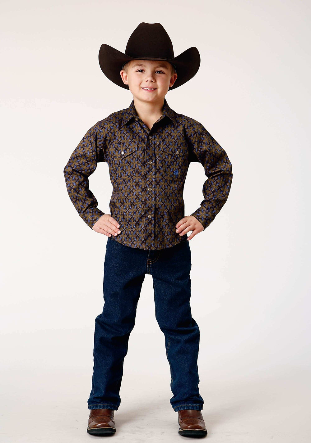 Roper Boys Long Sleeve Snap Diamond Medallion Western Shirt - Roper - Flyclothing LLC