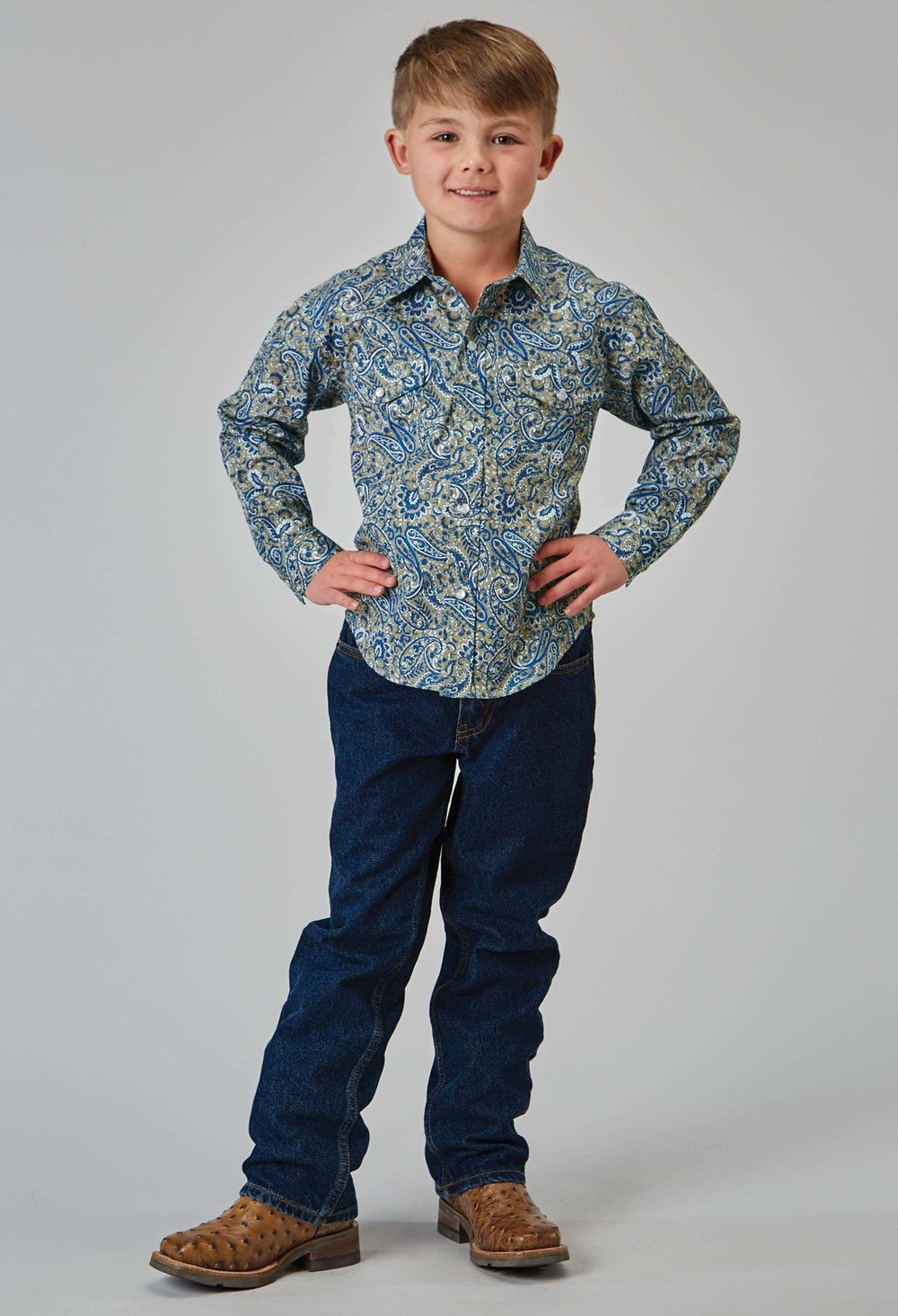 Roper Boys Long Sleeve Snap Delft Paisley Western Shirt - Roper - Flyclothing LLC