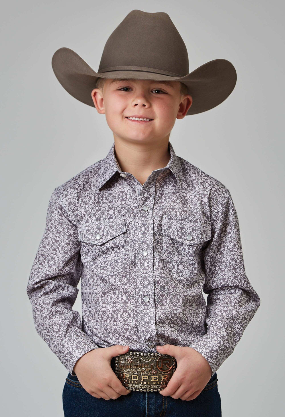 Roper Boys Long Sleeve Snap Silver Medallion Western Shirt - Roper - Flyclothing LLC