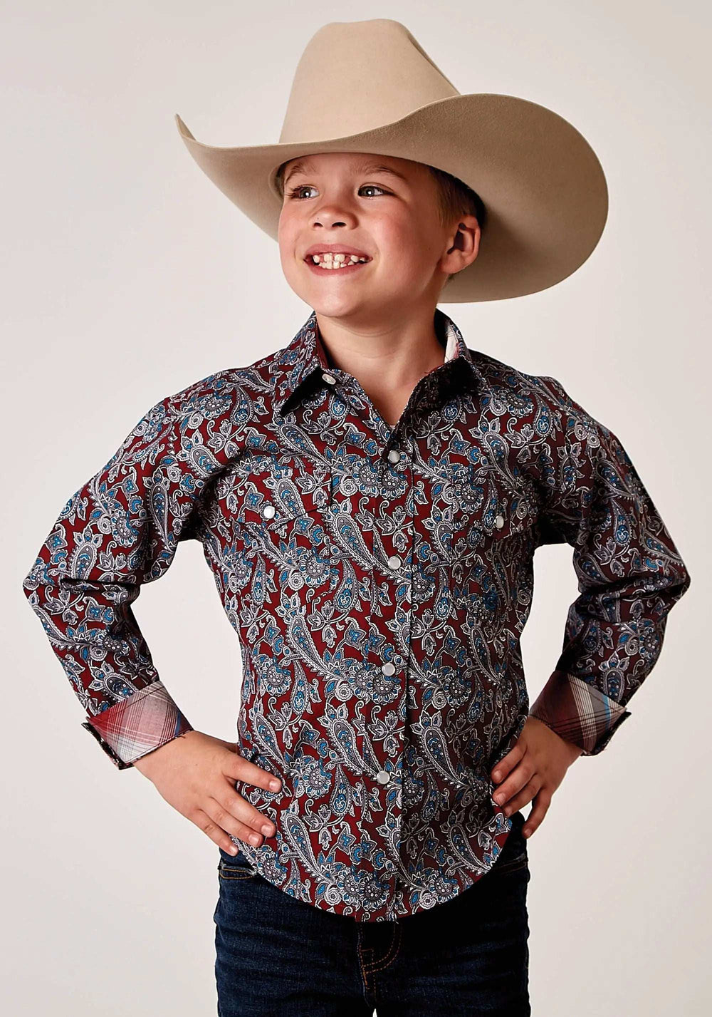 Roper Boys Long Sleeve Snap Red River Paisley Western Shirt - Roper - Flyclothing LLC