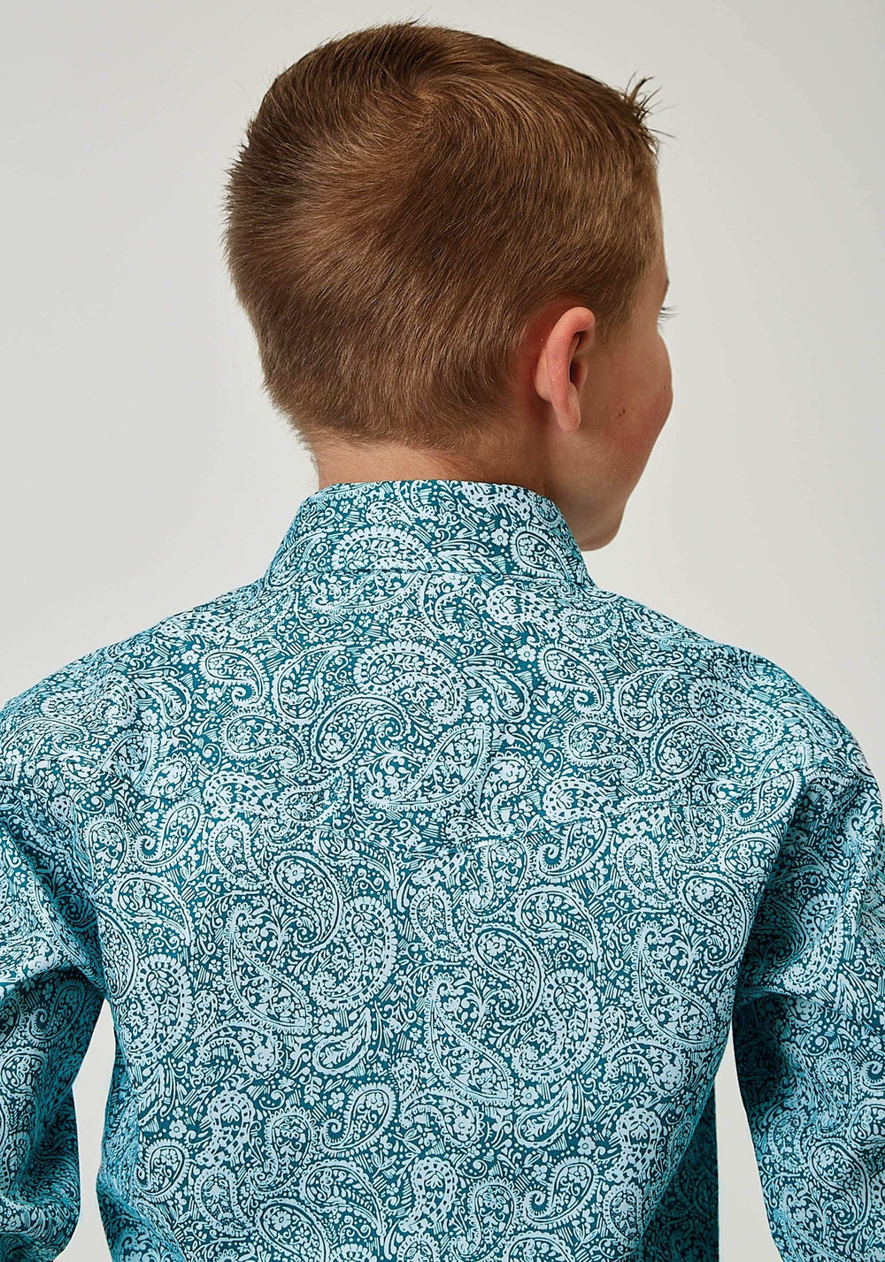 Roper Boys Long Sleeve Snap Stretch Poplin Teal Paisley Western Shirt - Roper - Flyclothing LLC