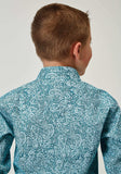 Roper Boys Long Sleeve Snap Stretch Poplin Teal Paisley Western Shirt - Roper - Flyclothing LLC