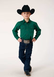 Roper Boys Long Sleeve Snap Black Fill Solid Green Western Shirt - Roper - Flyclothing LLC