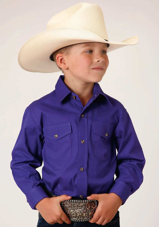 Roper Boys Long Sleeve Snap Solid Poplin Western Model Western Shirt - Roper - Flyclothing LLC