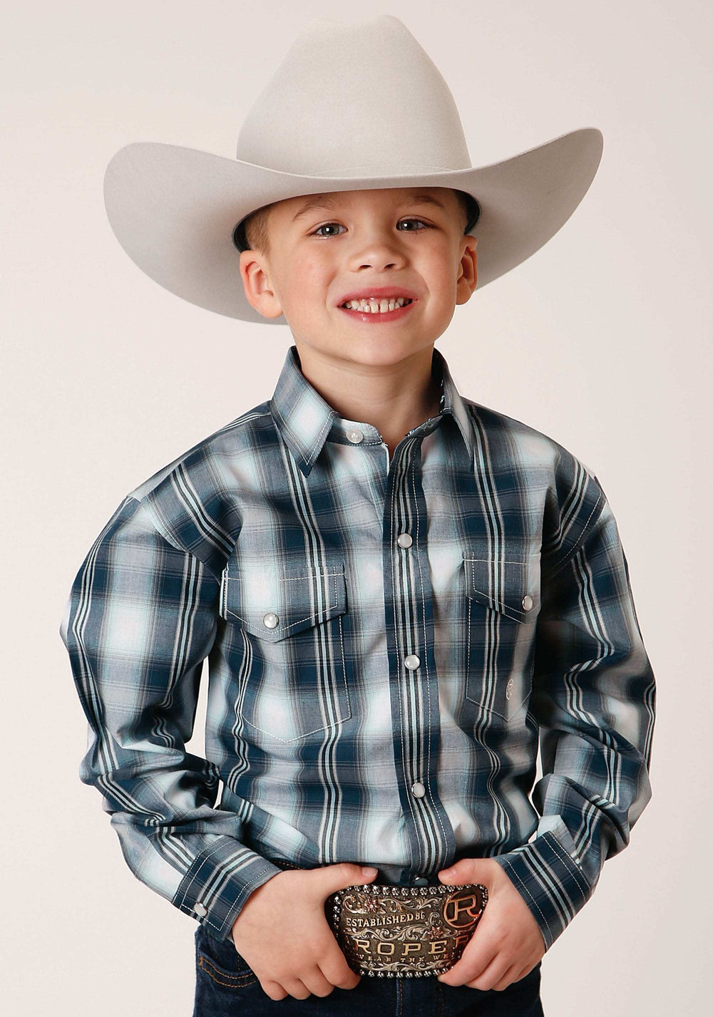 Roper Boys Long Sleeve Snap Blue West Plaid Western Shirt - Roper - Flyclothing LLC