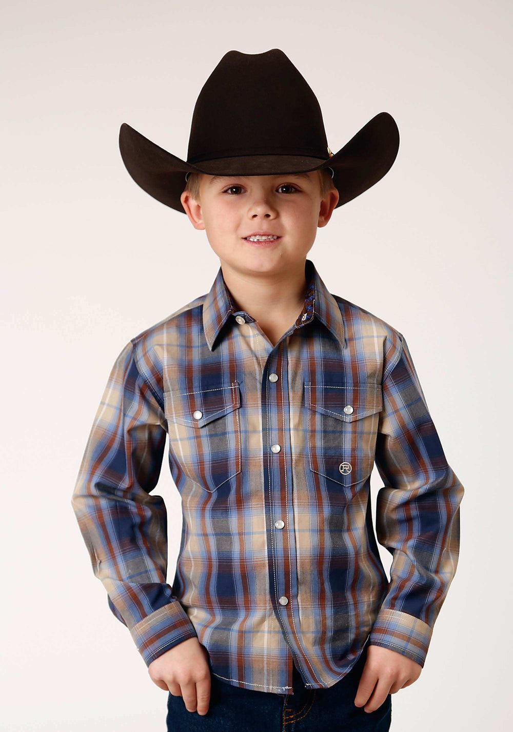 Roper Boys Long Sleeve Snap Ranch Plaid Western Shirt - Roper - Flyclothing LLC