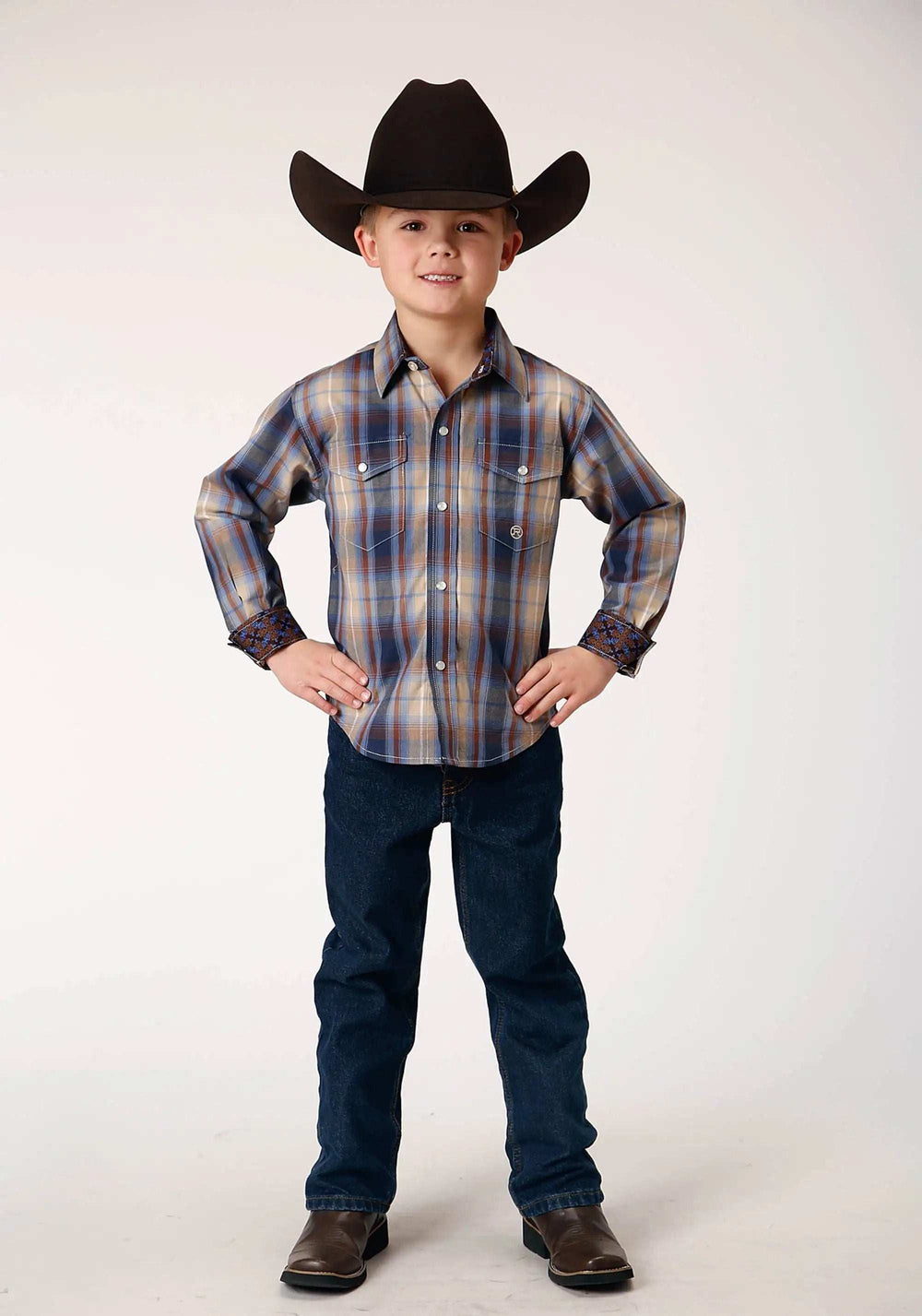 Roper Boys Long Sleeve Snap Ranch Plaid Western Shirt - Roper - Flyclothing LLC