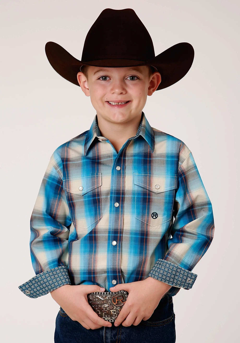Roper Boys Long Sleeve Snap Sunset Plaid Western Shirt - Roper - Flyclothing LLC