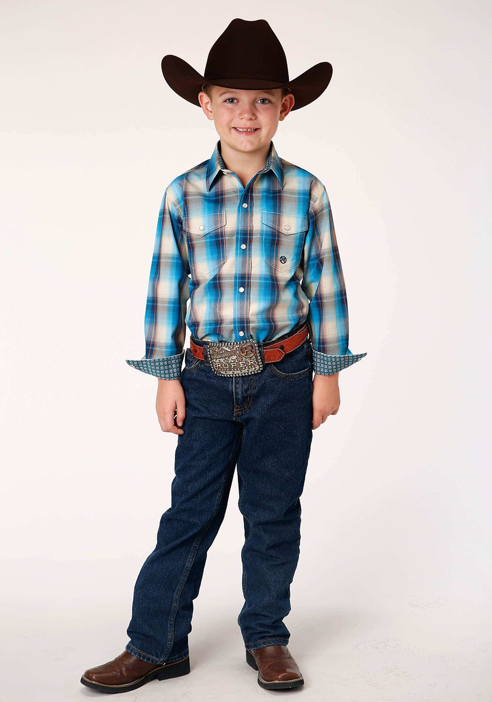 Roper Boys Long Sleeve Snap Sunset Plaid Western Shirt - Roper - Flyclothing LLC