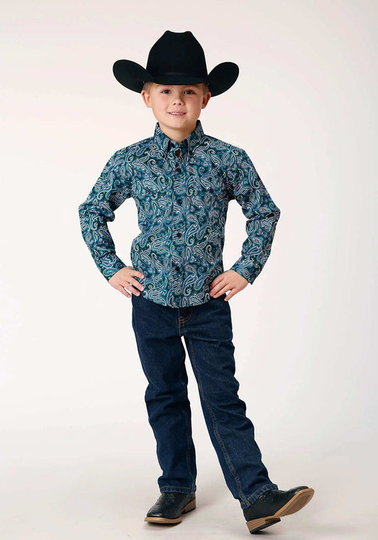 Roper Boys Long Sleeve Button Canyon Paisley Western Shirt - Roper - Flyclothing LLC