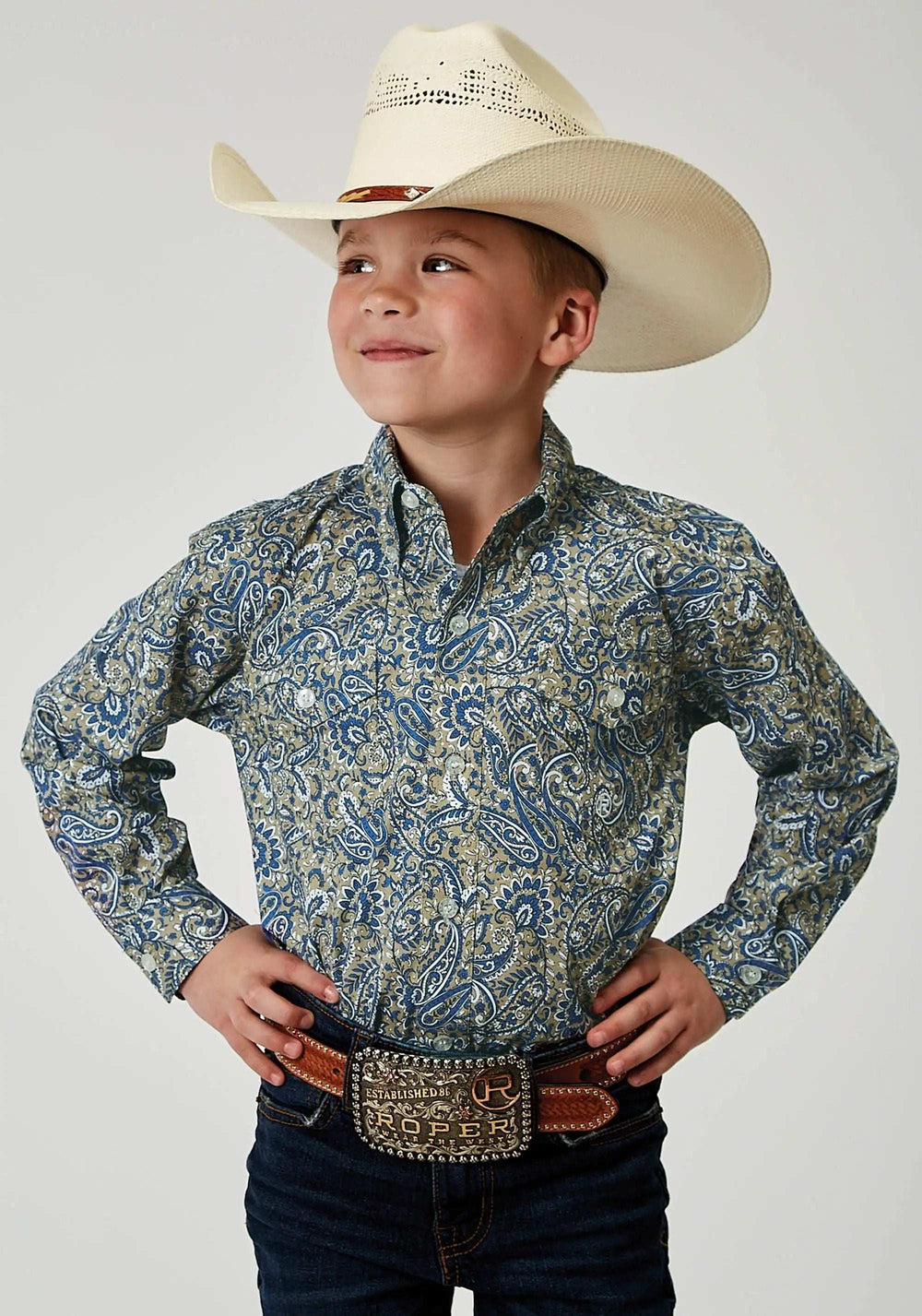 Roper Boys Long Sleeve Button Delft Paisley Western Shirt - Roper - Flyclothing LLC