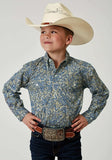 Roper Boys Long Sleeve Button Delft Paisley Western Shirt - Roper - Flyclothing LLC
