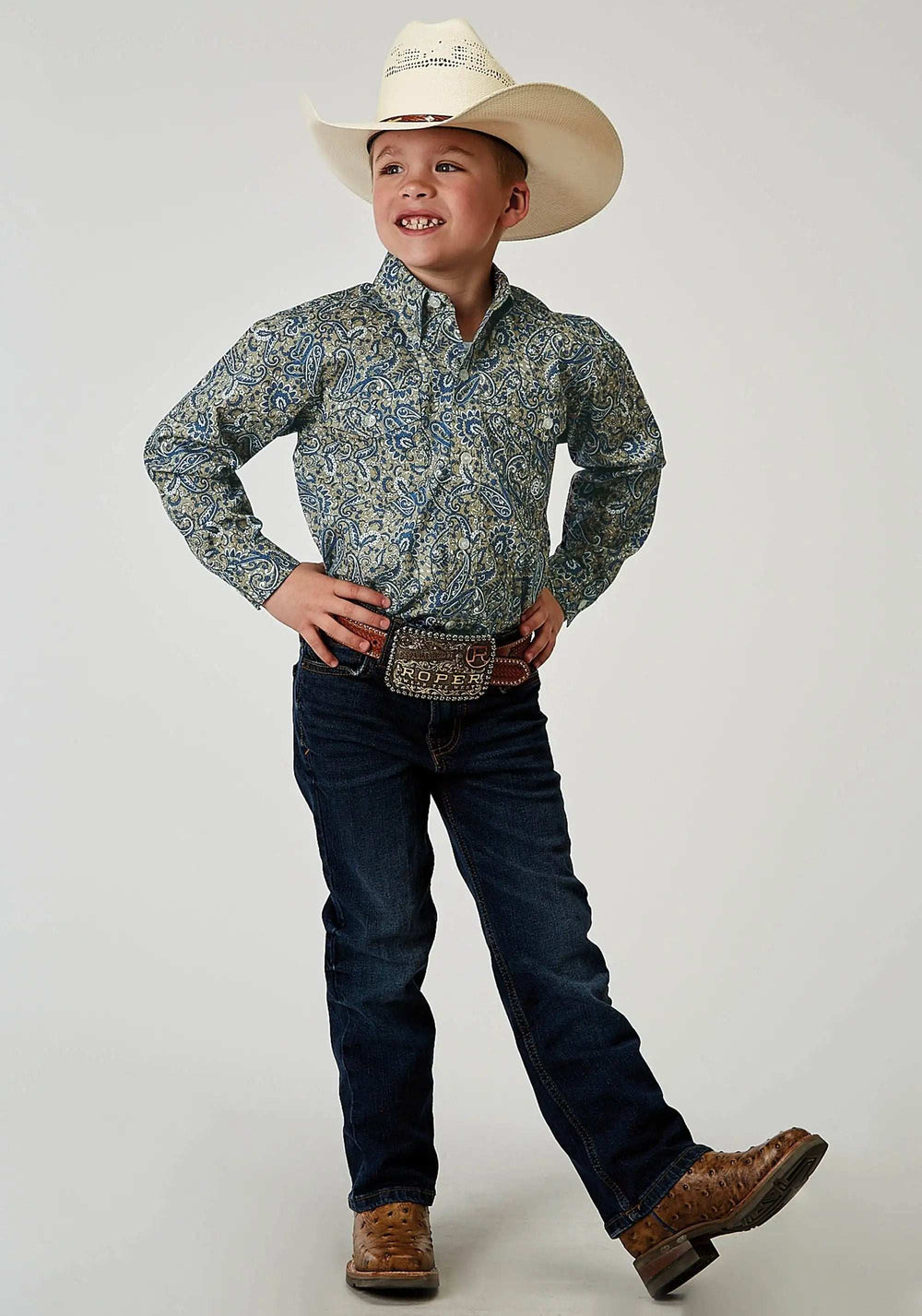 Roper Boys Long Sleeve Button Delft Paisley Western Shirt - Roper - Flyclothing LLC