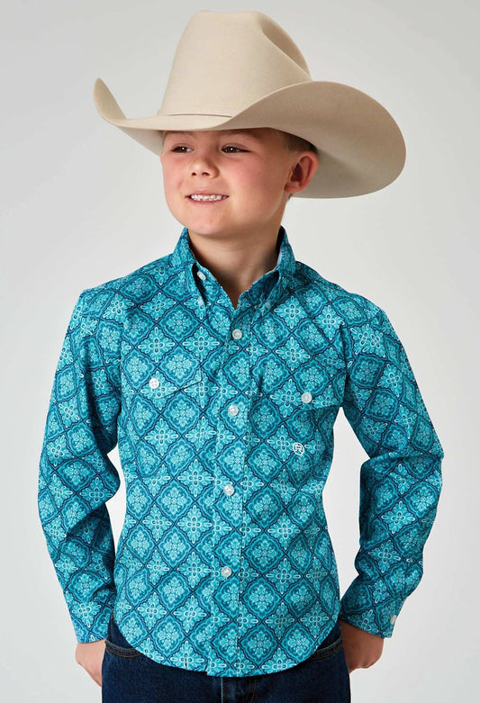 Roper Boys Long Sleeve Button Lake Medallion Western Shirt - Roper - Flyclothing LLC