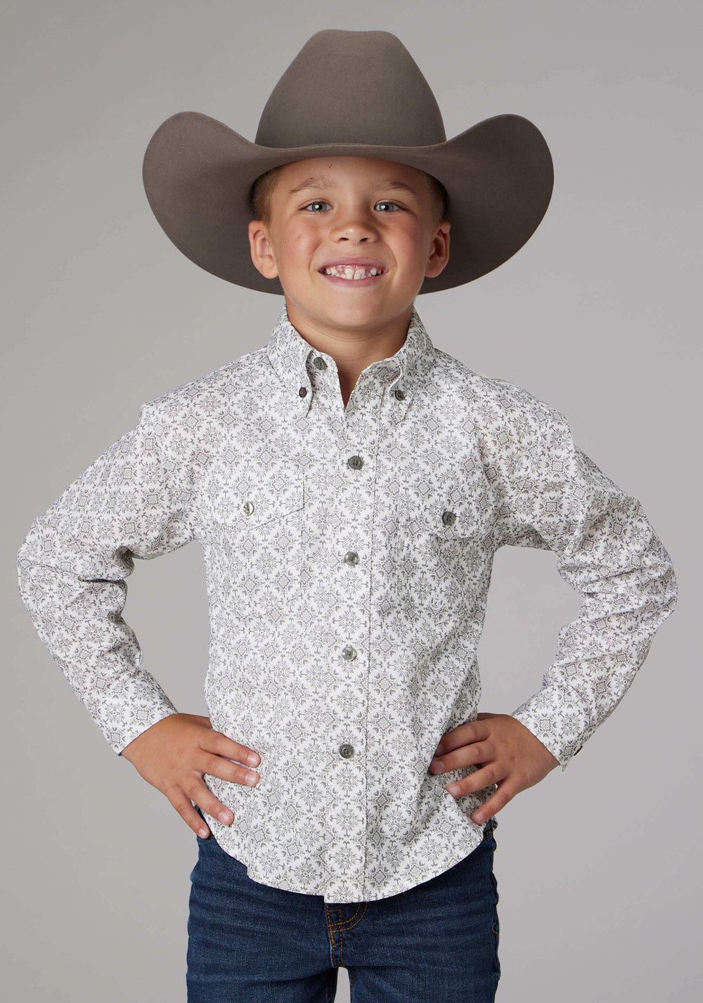 Roper Boys Long Sleeve Button Silver Medallion Western Shirt - Roper - Flyclothing LLC