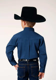 Roper Boys Long Sleeve Button Black Fill Solid Blue Western Shirt - Roper - Flyclothing LLC