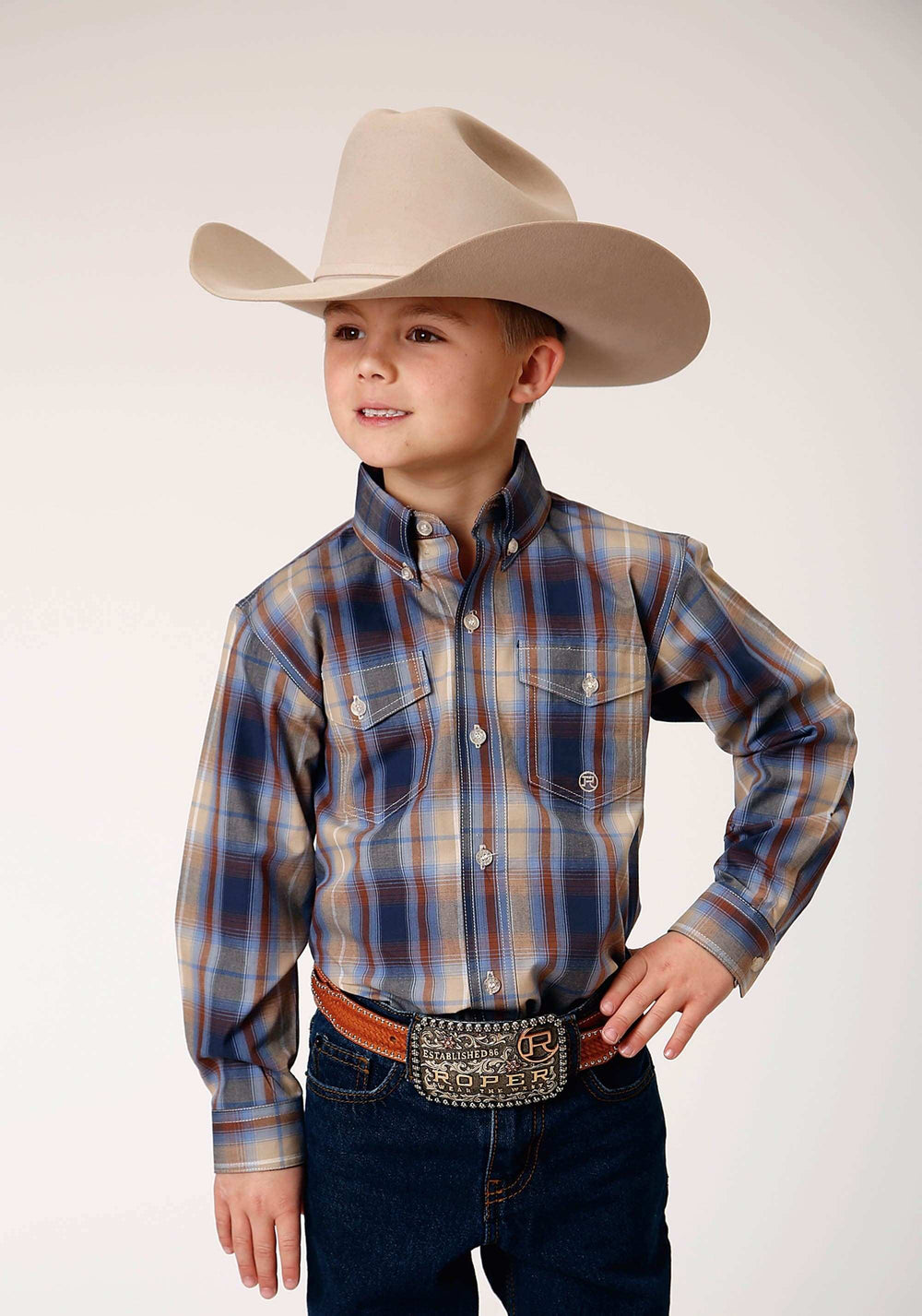 Roper Boys Long Sleeve Button Ranch Plaid Western Shirt - Roper - Flyclothing LLC