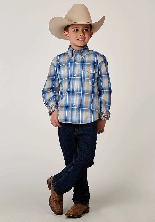 Roper Boys Long Sleeve Button Chicory Ombre Plaid Western Shirt - Roper - Flyclothing LLC