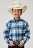 Roper Boys Long Sleeve Button Stretch Poplin Blue Plaid Western Shirt - Roper - Flyclothing LLC