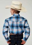 Roper Boys Long Sleeve Button Stretch Poplin Blue Plaid Western Shirt - Roper - Flyclothing LLC