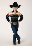 Roper Boys Long Sleeve Snap Scenic Horse Border Western Shirt - Roper - Flyclothing LLC