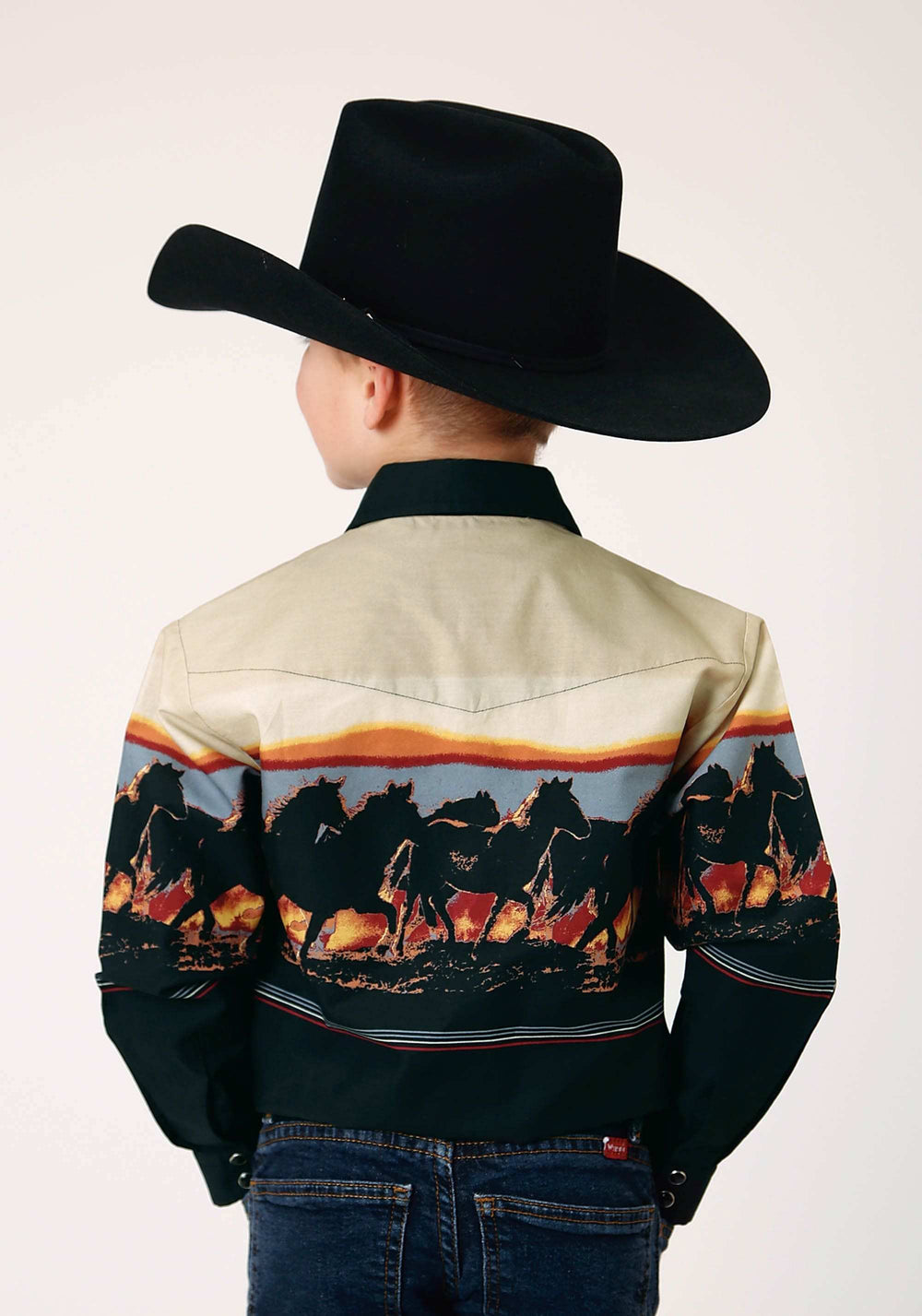 Roper Boys Long Sleeve Snap Scenic Horse Border Western Shirt - Roper - Flyclothing LLC