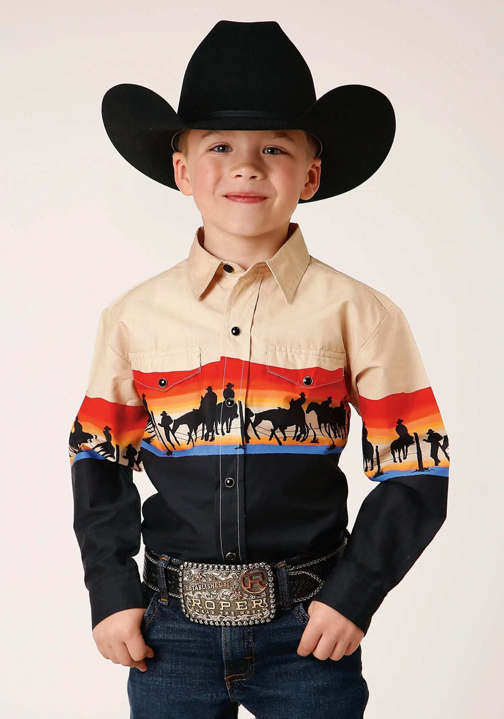 Roper Boys Long Sleeve Snap Days End Scenic Border Western Shirt - Roper - Flyclothing LLC
