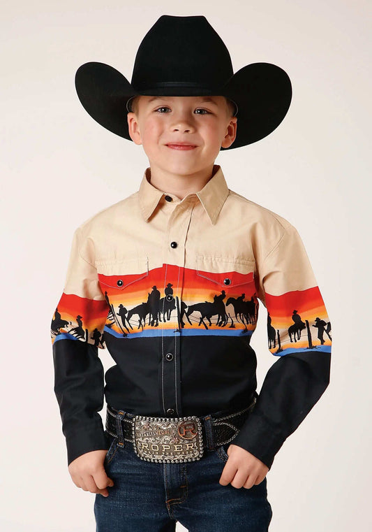Roper Boys Long Sleeve Snap Days End Scenic Border Western Shirt - Roper - Flyclothing LLC