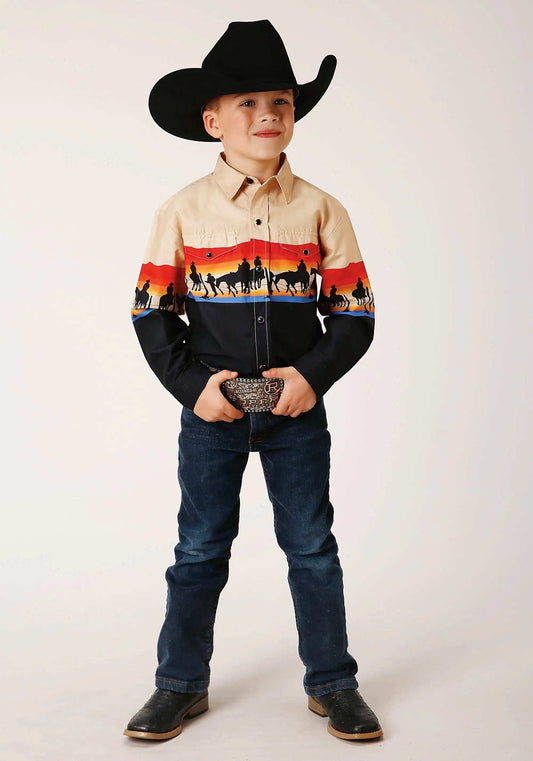 Roper Boys Long Sleeve Snap Days End Scenic Border Western Shirt - Roper - Flyclothing LLC