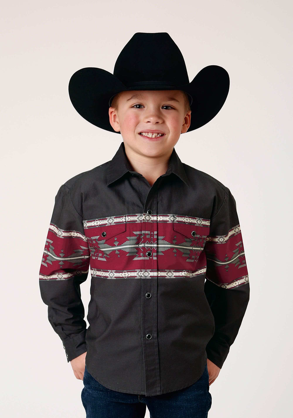 Roper Boys Long Sleeve Snap Aztec Border Western Shirt - Roper - Flyclothing LLC