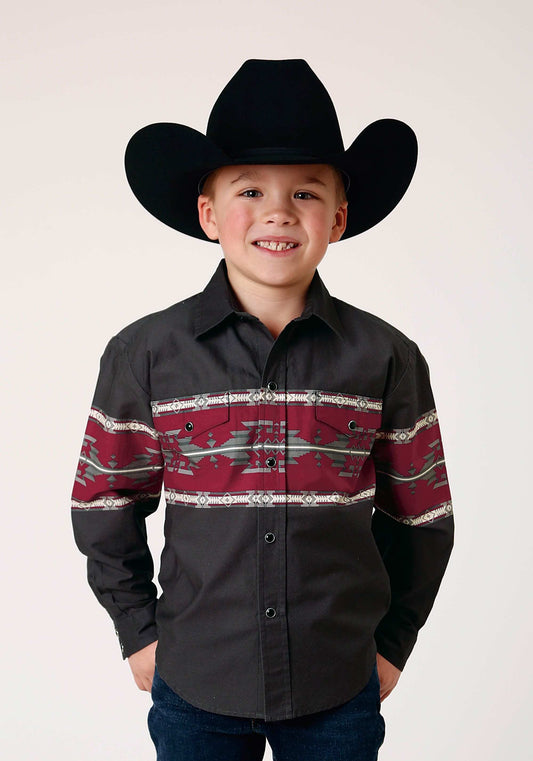 Roper Boys Long Sleeve Snap Aztec Border Western Shirt - Roper - Flyclothing LLC