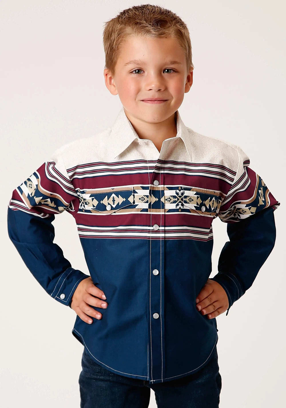 Roper Boys Long Sleeve Snap Black Hawk Border Western Shirt - Roper - Flyclothing LLC