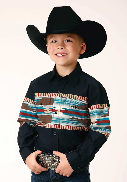 Roper Boys Long Sleeve Snap Blanket Aztec Border Print Western Shirt - Roper - Flyclothing LLC