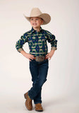 Roper Boys Long Sleeve Snap Navy Aztec Allover Print Western Shirt - Roper - Flyclothing LLC