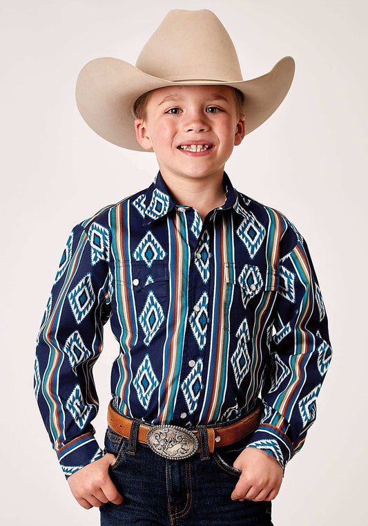 Roper Boys Long Sleeve Snap Serape Stripe Print Western Shirt - Roper - Flyclothing LLC