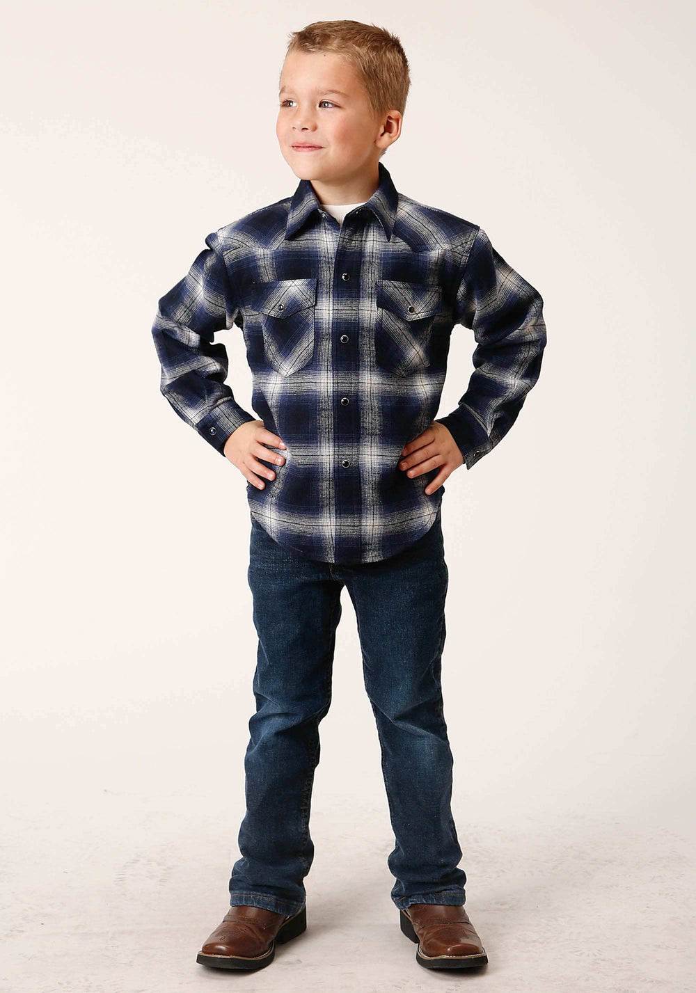 Roper Boys Long Sleeve Snap Unlined Flannel Shirts Western Shirt - Roper - Flyclothing LLC