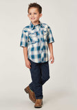 Roper Boys Short Sleeve Snap Arrow Dobby Plaid Western Shirt - Roper - Flyclothing LLC