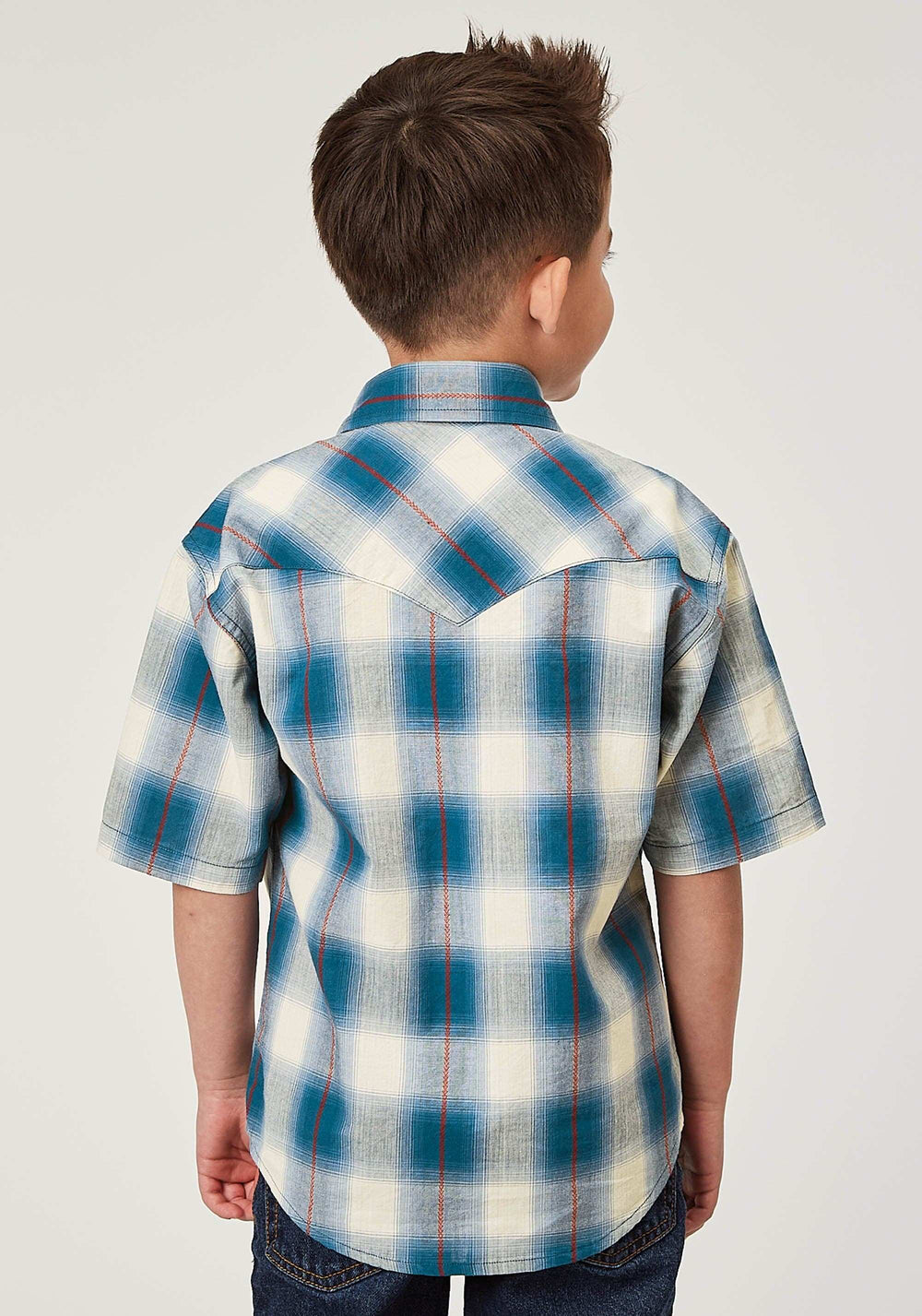 Roper Boys Short Sleeve Snap Arrow Dobby Plaid Western Shirt - Roper - Flyclothing LLC