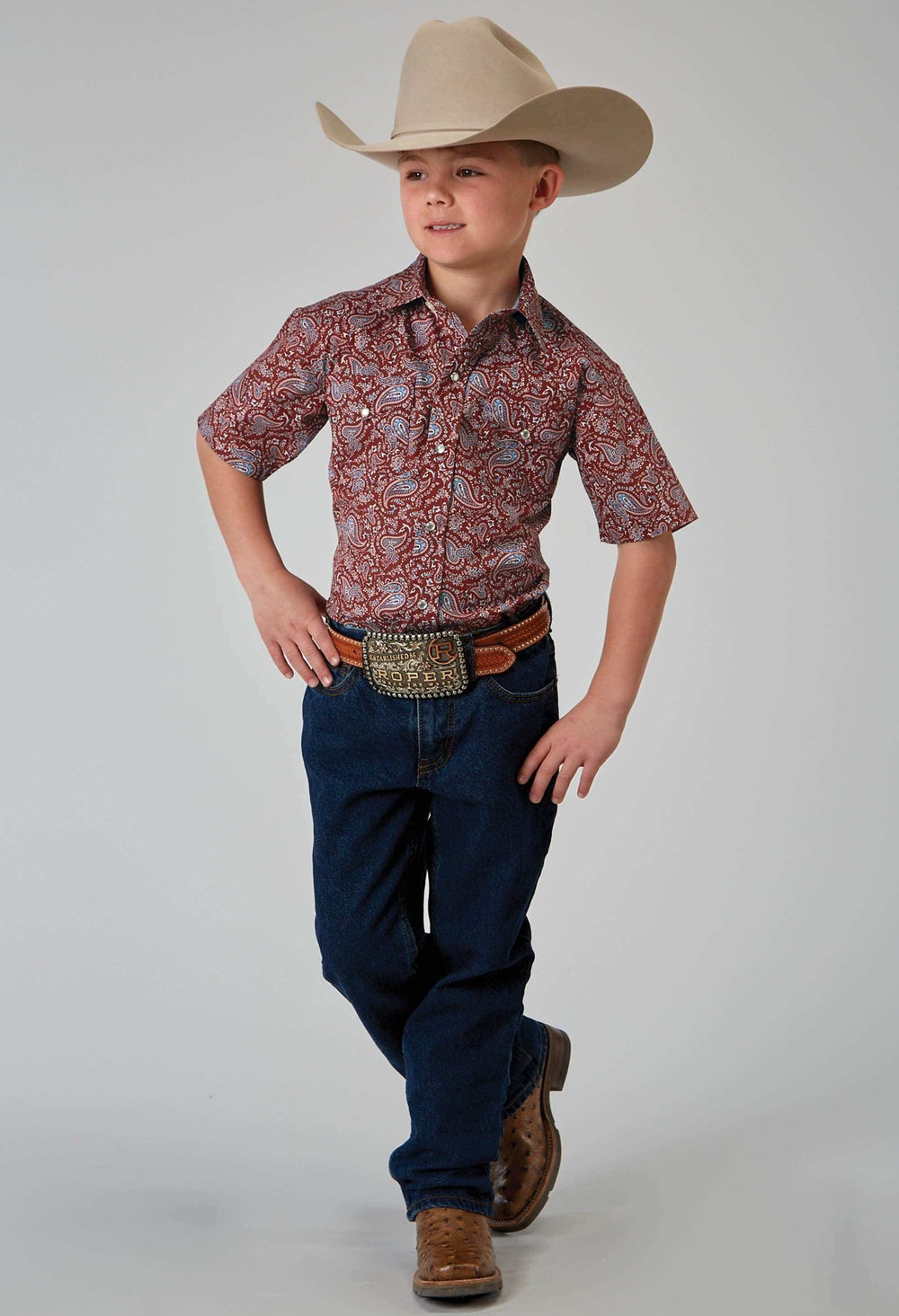 Roper Boys Short Sleeve Snap Vintage Paisley Print Western Shirt - Roper - Flyclothing LLC