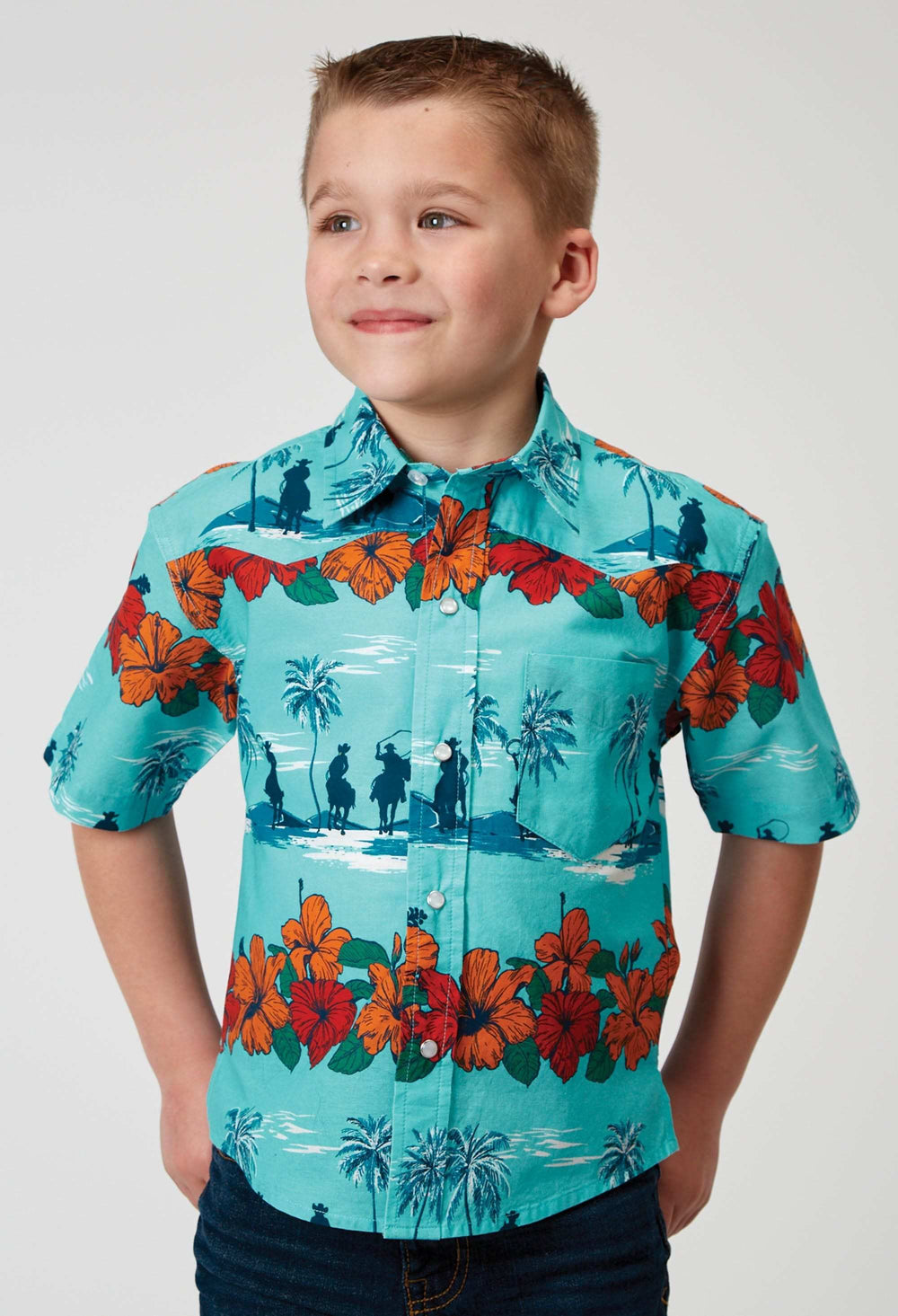 Roper Boys Short Sleeve Snap Hawaiian Print Western Shirt - Roper - Flyclothing LLC