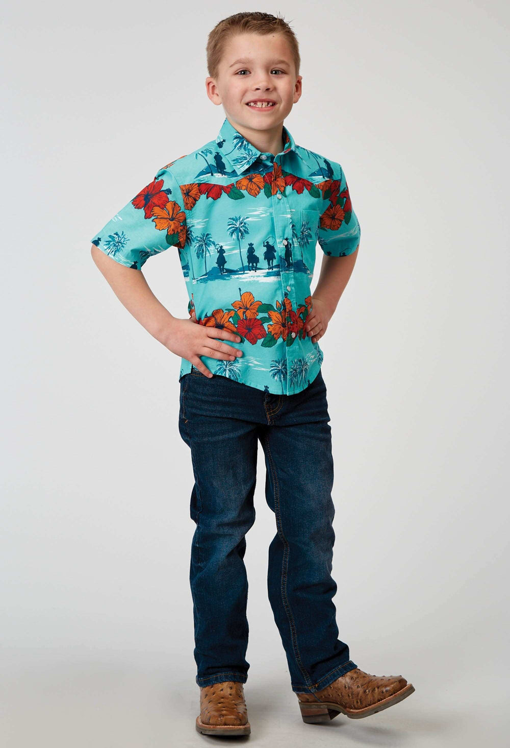 Roper Boys Short Sleeve Snap Hawaiian Print Western Shirt - Roper - Flyclothing LLC